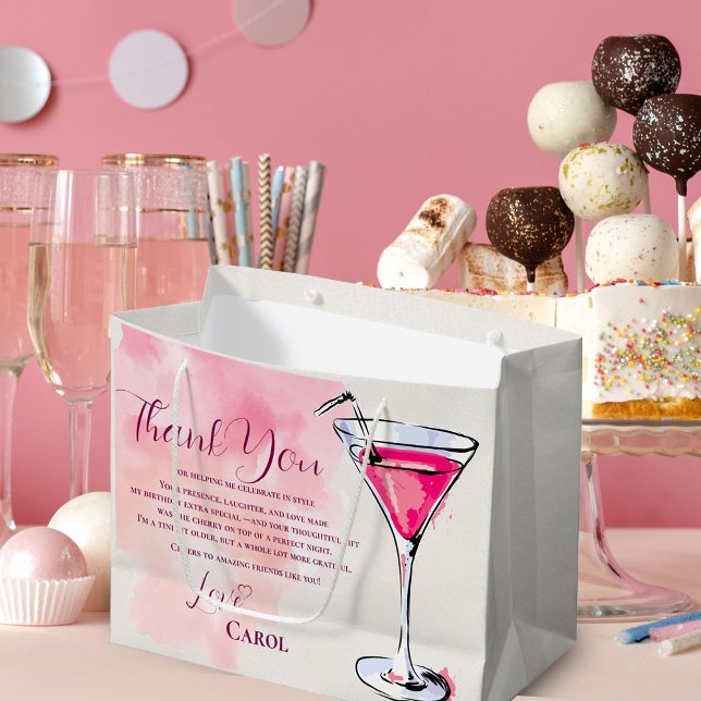 Bolsa De Regalo Grande Pink Martini Birthday Party Favor Thank You (Pink Martini Birthday Party Favor Thank You Large Gift Bag)
