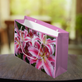 Bolsa De Regalo Grande Pink Oriental Lilies Floral