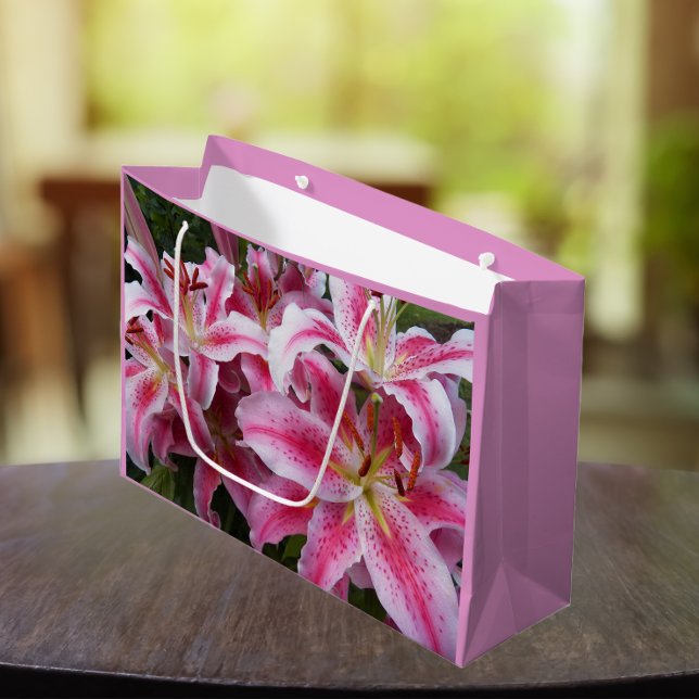 Bolsa De Regalo Grande Pink Oriental Lilies Floral (In Situ)