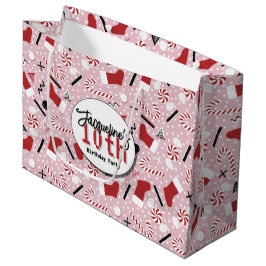 Bolsa De Regalo Grande Pink Retro Christmas Peppermint Birthday