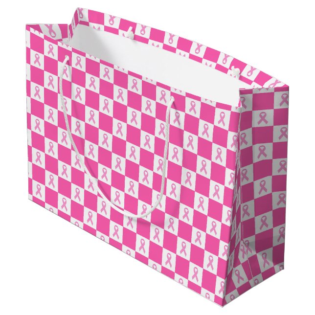 Bolsa De Regalo Grande Pink Ribbon Checkerboard – Breast Cancer Awareness (Angulo reverso)