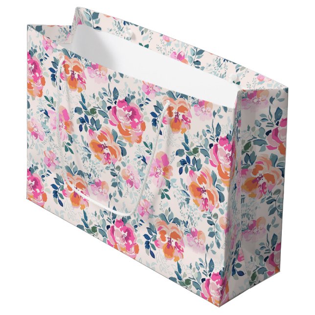 Bolsa De Regalo Grande Pink & Teal Floral Pattern (Angulo Anverso)