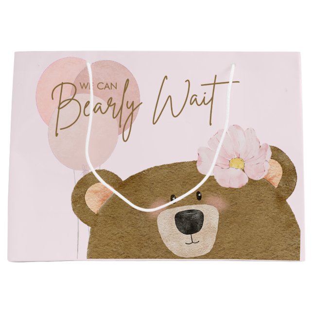 Bolsa De Regalo Grande Pink Teddy Podemos Bear Esperar Chica Baby Shower (Anverso)