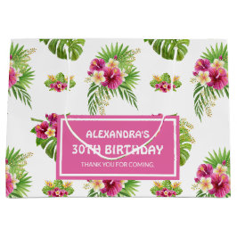 Bolsa De Regalo Grande Pink Tropical Floral Luau Party Birthday