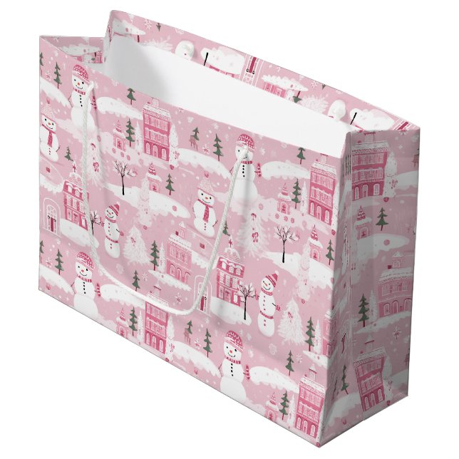 Bolsa De Regalo Grande Pink Village Snowy Christmas  (Angulo Anverso)