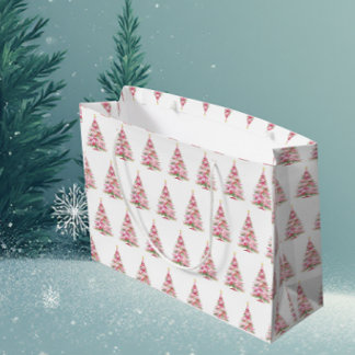 Bolsa De Regalo Grande Pink Watercolor Christmas Tree on White Background