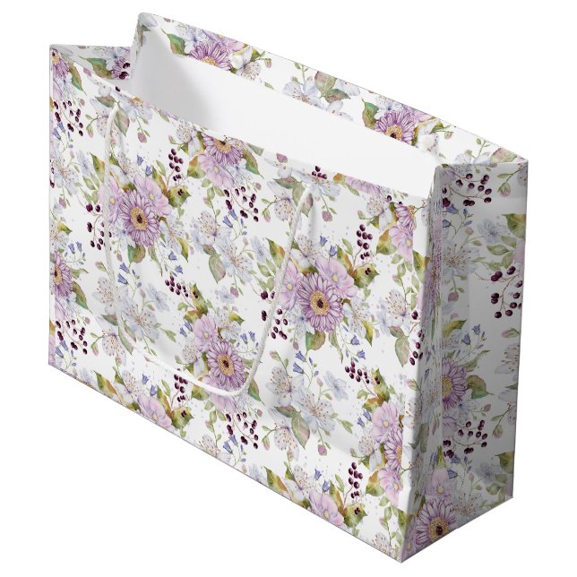 Bolsa De Regalo Grande Pink White Purple Watercolor Wildflower (Angulo Anverso)