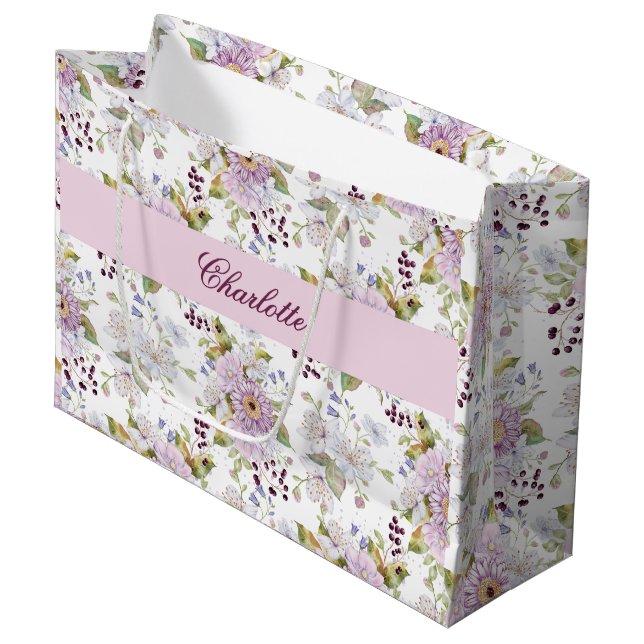 Bolsa De Regalo Grande Pink White Purple Watercolor Wildflower (Angulo Anverso)