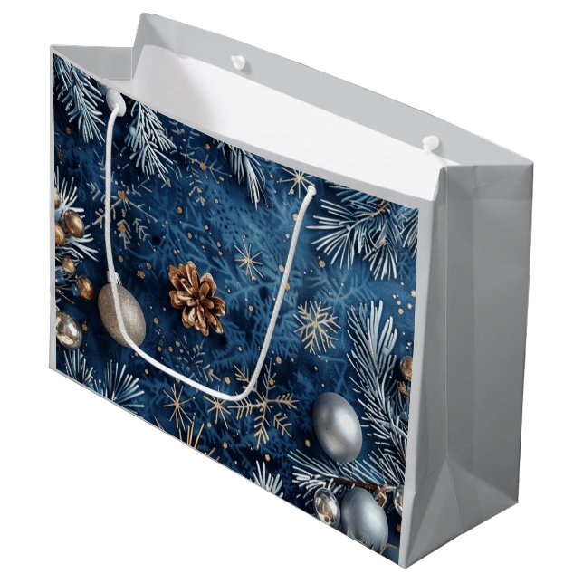 Bolsa De Regalo Grande Pino azul con ornamentos (Angulo Anverso)