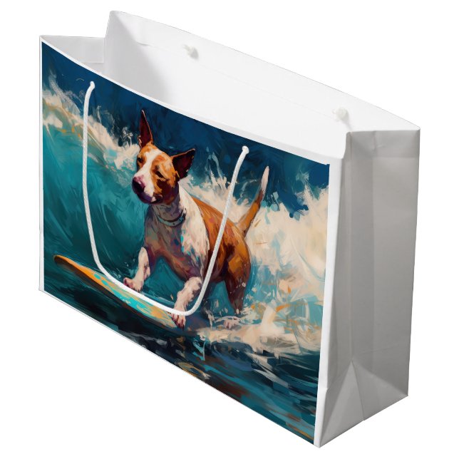 Bolsa De Regalo Grande Pintado de surf Bull Terrier Beach (Angulo Anverso)