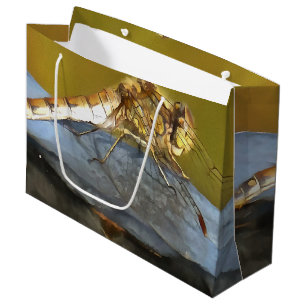 Bolsa De Regalo Grande Pintado realista de la libélula marrón ocre