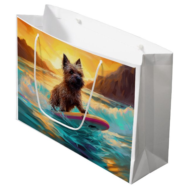 Bolsa De Regalo Grande Pintura de Cairn Terrier Beach Surfing (Angulo Anverso)