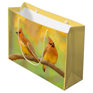 Bolsa De Regalo Grande Pintura de cedro Waxwing - Arte de perro original 