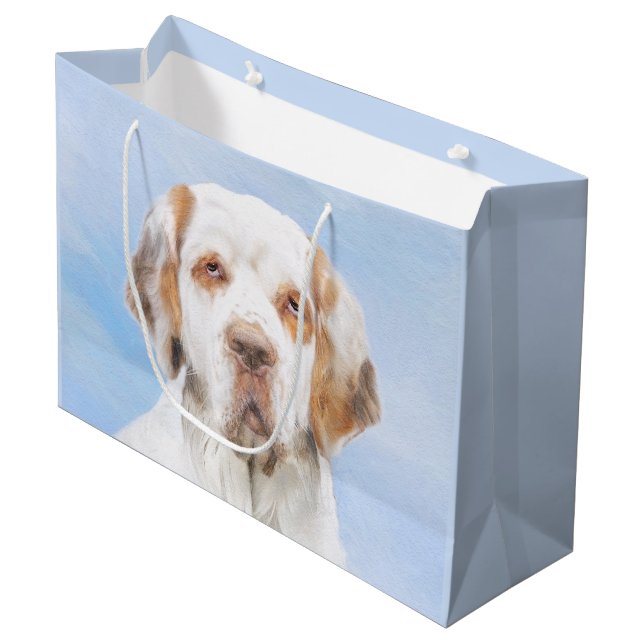 Bolsa De Regalo Grande Pintura de Clumber Spaniel - Arte de Perro Origina (Angulo Anverso)