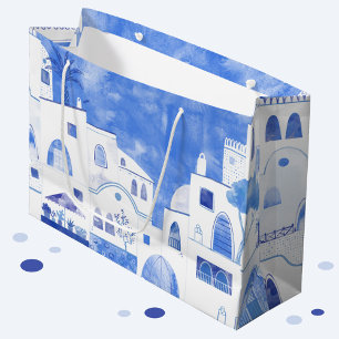 Bolsa De Regalo Grande Pintura de color de agua de Oia Santorini