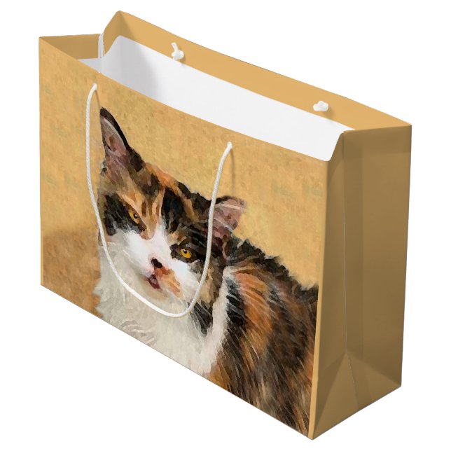 Bolsa De Regalo Grande Pintura de gato calico - Arte de gato original lin (Angulo Anverso)