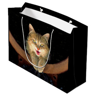 Bolsa De Regalo Grande Pintura de gato loco - Arte de gato original lindo