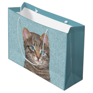 Bolsa De Regalo Grande Pintura de gatos en la mesa gris - Arte de gatos o