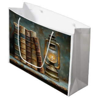 Bolsa De Regalo Grande Pintura de pila de libros antiguos biblioteca anti