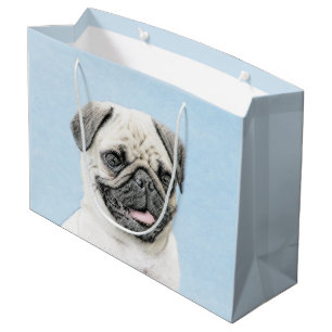 Bolsa De Regalo Grande Pintura de Pug - Arte de Perro Original Lindo