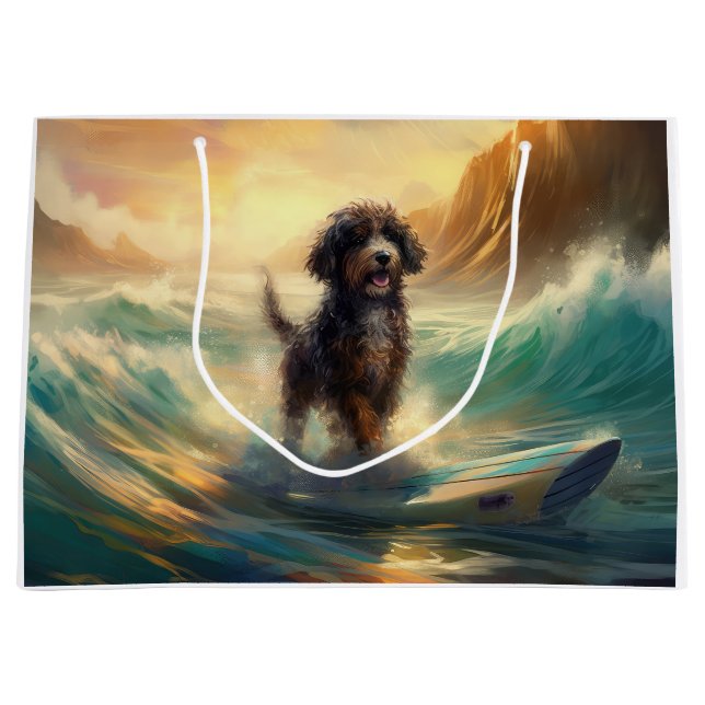 Bolsa De Regalo Grande Pintura de surf de Bernedoodle Beach (Anverso)