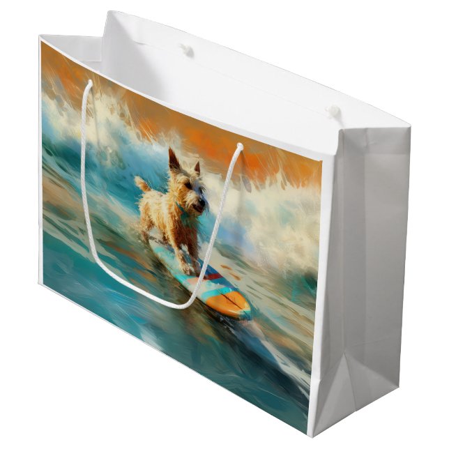 Bolsa De Regalo Grande Pintura de surf de Biewer Terrier Beach (Angulo Anverso)