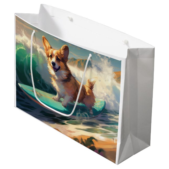 Bolsa De Regalo Grande Pintura de surf de Corgi Beach (Angulo Anverso)