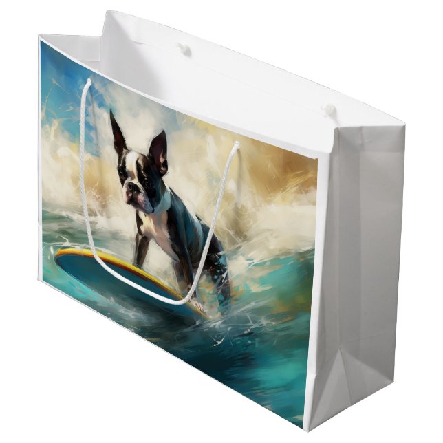 Bolsa De Regalo Grande Pintura de surf en Boston Terrier Beach (Angulo Anverso)