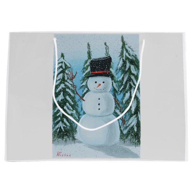 Bolsa De Regalo Grande Pintura digital de Snowman (Anverso)
