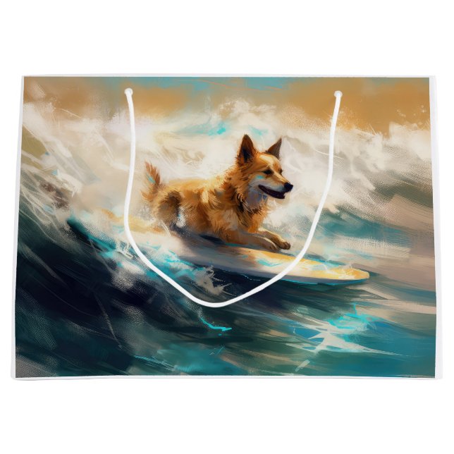 Bolsa De Regalo Grande Pintura finlandesa de Lapphund Beach Surfing (Anverso)