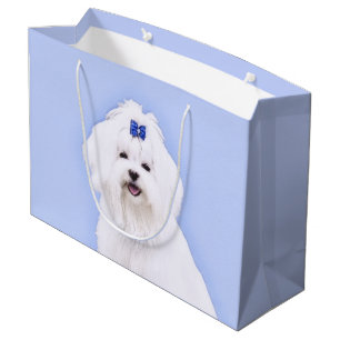 Bolsa De Regalo Grande Pintura maltesa - Arte de perro original muy lindo