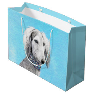 Bolsa De Regalo Grande Pintura Saluki (plateada) - Arte Perro Original.
