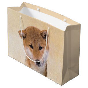 Bolsa De Regalo Grande Pintura Shiba Inu (roja) - Arte original del perro