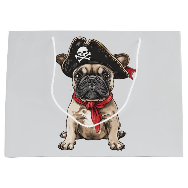Bolsa De Regalo Grande Pirata Bulldog francés Skull Crossbone (Anverso)