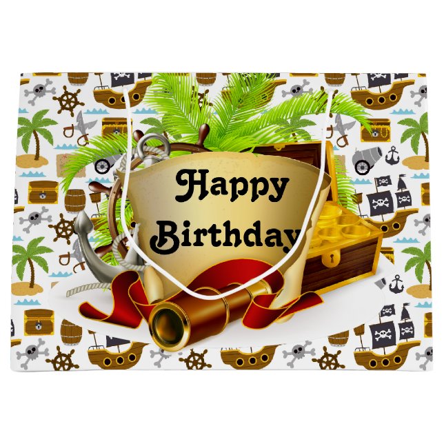 Bolsa De Regalo Grande Pirata Feliz Cumpleaños (Anverso)