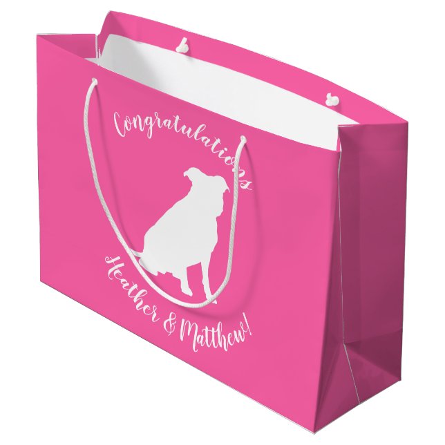 Bolsa De Regalo Grande Pitbull, Chica rosado de Baby Shower Bulldog Pit (Angulo reverso)