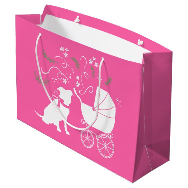 Bolsa De Regalo Grande Pitbull, Chica rosado de Baby Shower Bulldog Pit (Angulo reverso)