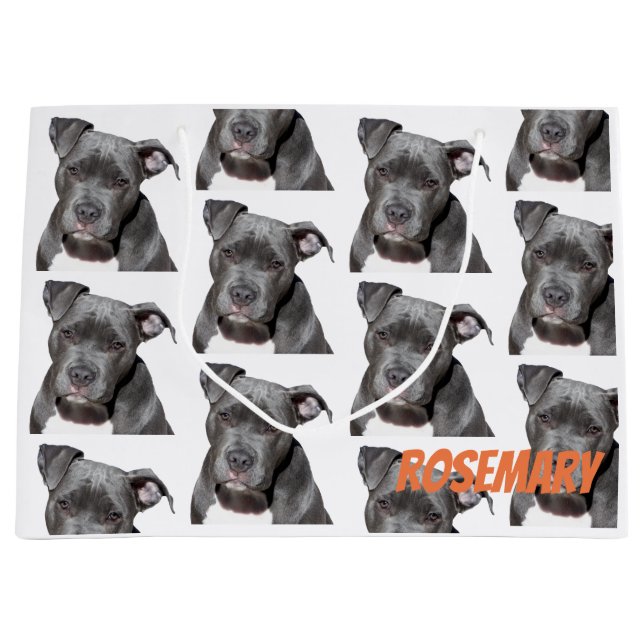 Bolsa De Regalo Grande Pitbull negro Editable (Anverso)