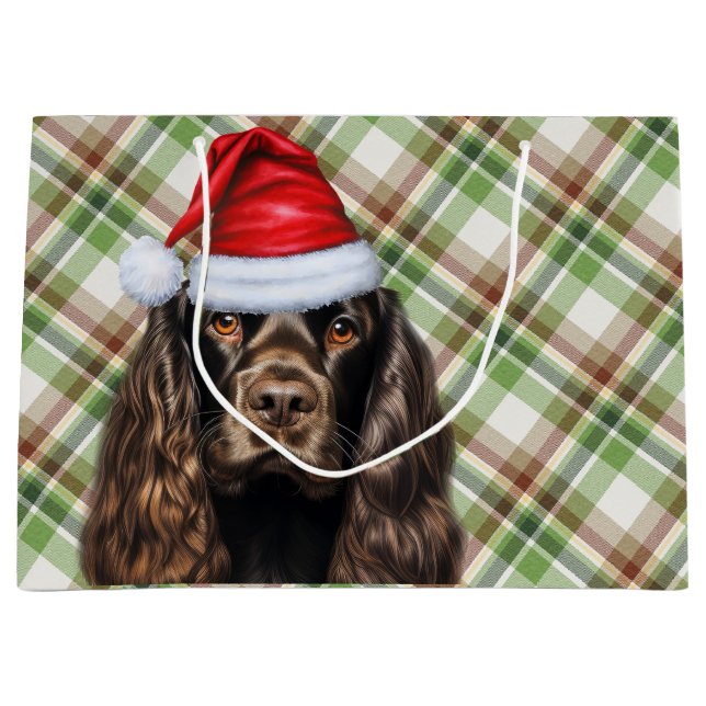 Bolsa De Regalo Grande Plaid Christmas Chocolate Cocker Spaniel Dog  (Anverso)