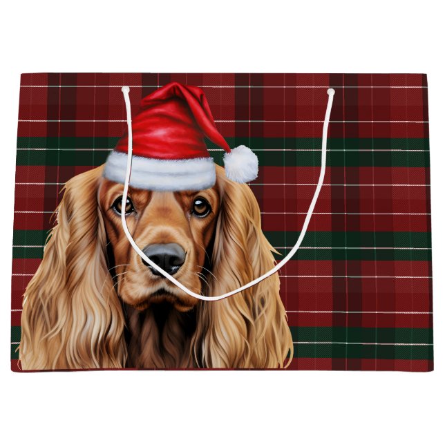 Bolsa De Regalo Grande Plaid Christmas Cocker Spaniel Dog  (Anverso)