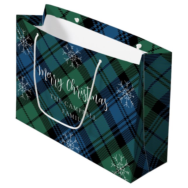Bolsa De Regalo Grande Plaid Green Blue Rustic Campbell Tartán (Angulo Anverso)