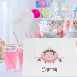 Bolsa De Regalo Grande Plaid Rosa Avión Lindo Nombre de Niña Personalizad