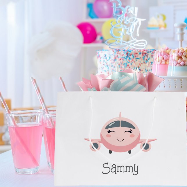 Bolsa De Regalo Grande Plaid Rosa Avión Lindo Nombre de Niña Personalizad (Subido por el creador)