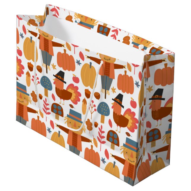 Bolsa De Regalo Grande Plan de Acción de Gracias de Turquía y Scarecrow (Angulo Anverso)