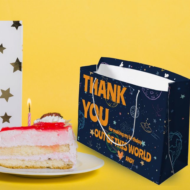 Bolsa De Regalo Grande Planetas y estrellas Fiesta de Cumpleaños Gracias (Planets & Stars Birthday Party Favor Thank You Large Gift Bag)