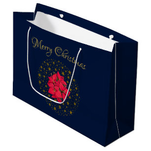 Bolsa De Regalo Grande Planta de poinsettia roja sobre cielo azul estrell