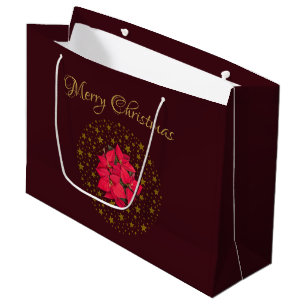 Bolsa De Regalo Grande Planta de poinsettia roja sobre cielo rojo estrell