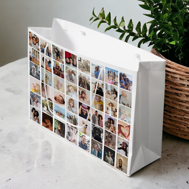 Bolsa De Regalo Grande Plantilla de 48 Collages de fotos que se divierten (48 Photo Collage Template Make Your Own Fun Large Gift Bag from Ricaso. Add your own photographs.)