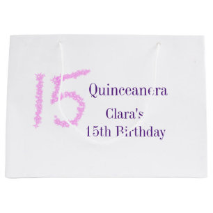 Bolsa De Regalo Grande Plantilla de purpurina rosa Quinceanera 15 años