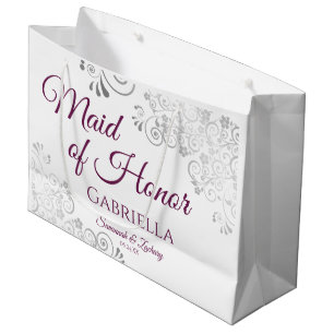Bolsa De Regalo Grande Plata y magenta sobre doncella blanca de Boda de h
